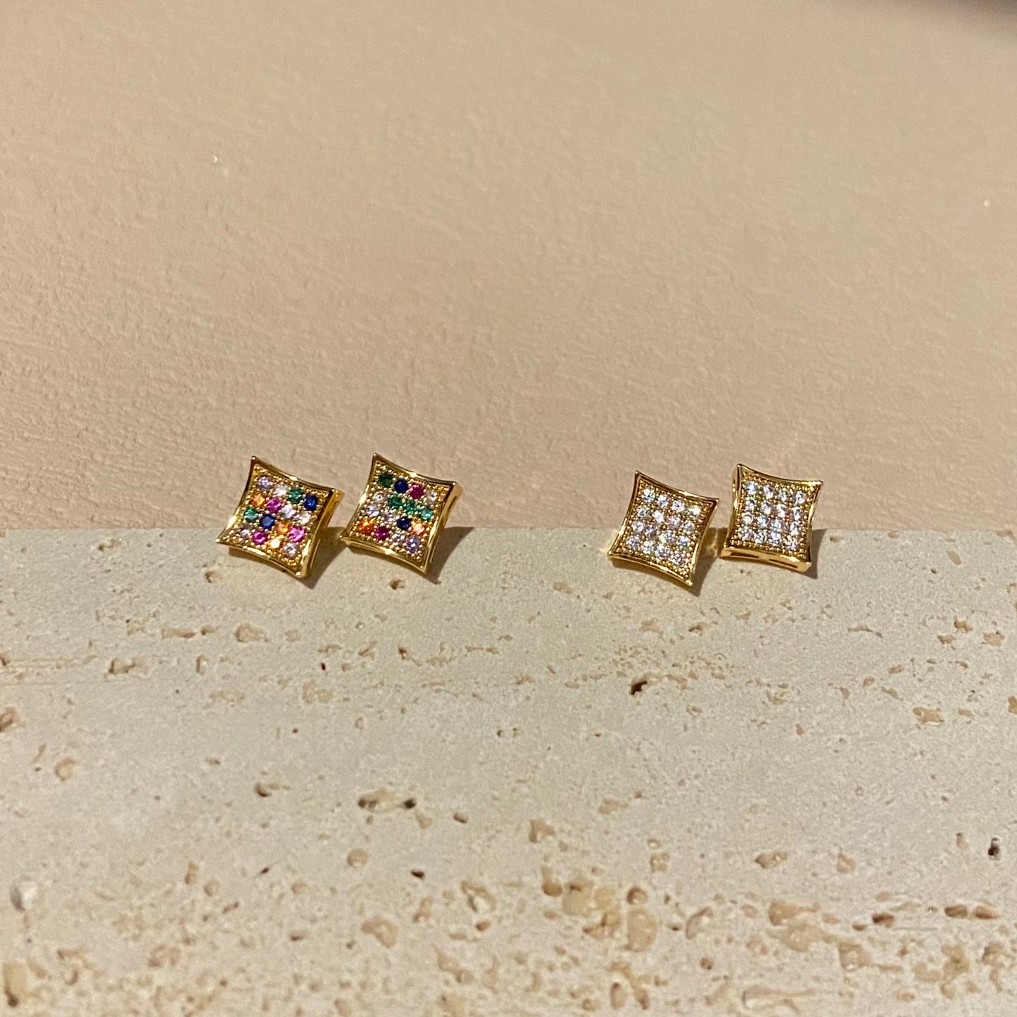 【Jooli Jewellery】Iridescent方形耳環|18k鍍金飾品|耳環