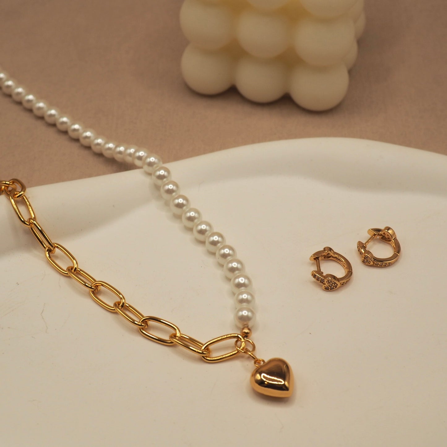 【Jooli Jewellery】Ineffable愛心珍珠項鍊|18k鍍金飾品|項鍊