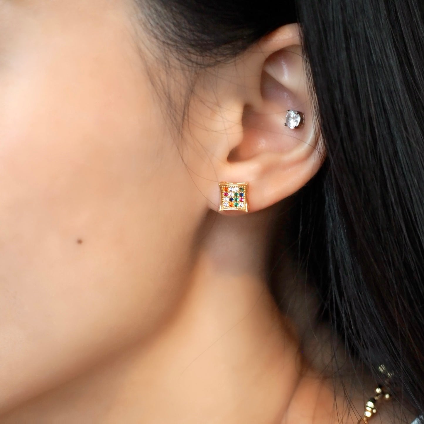 【Jooli Jewellery】Iridescent方形耳環|18k鍍金飾品|耳環