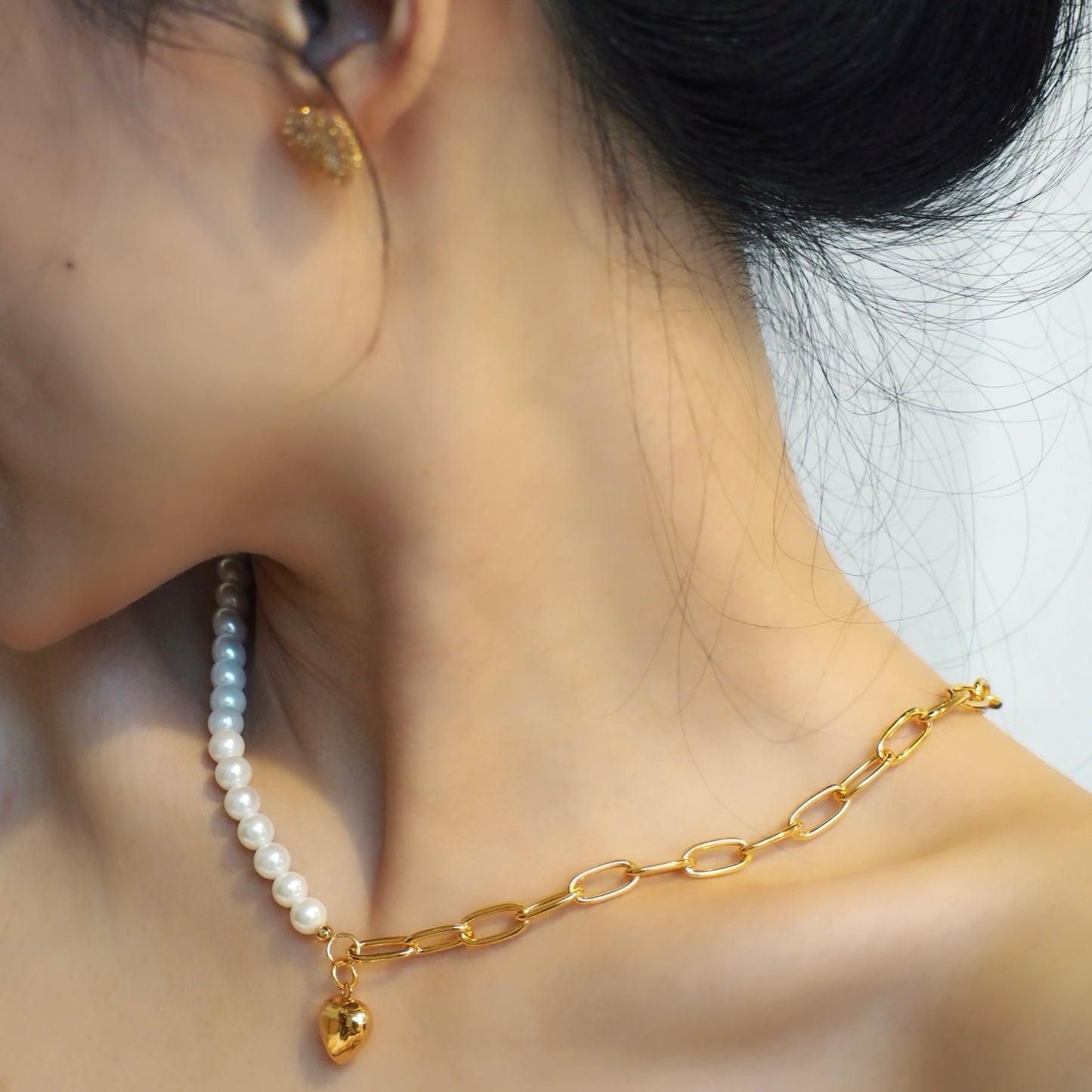 【Jooli Jewellery】Ineffable愛心珍珠項鍊|18k鍍金飾品|項鍊