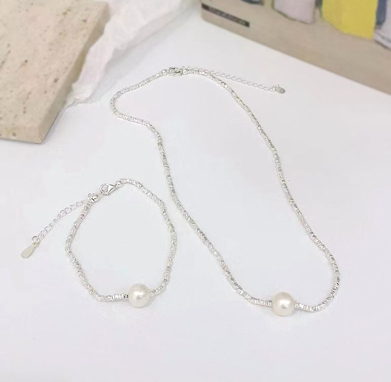 【Jooli Jewellery】 Ariel碎銀項鍊｜ S925銀飾品 ｜珍珠項鍊｜小眾飾品